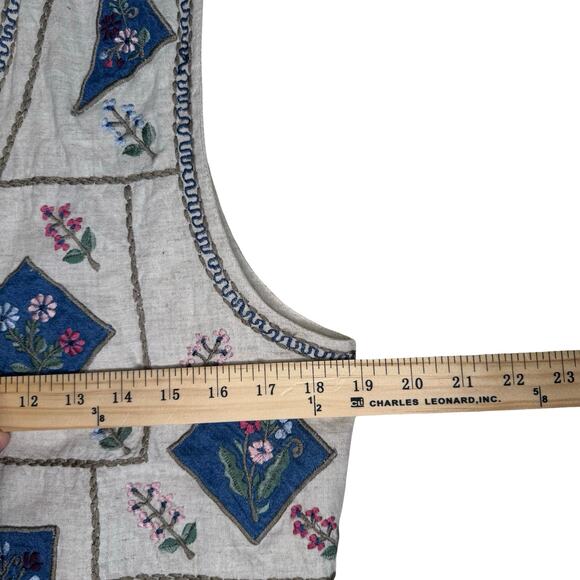 Tantrums Women's Beige Floral Embroidered Vest M | Boho Cottagecore Button-Up - Picture 7 of 9